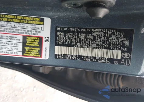 2019 Toyota Corolla Le z USA, uszkodzony, nr VIN 2T1BURHE8KC225096